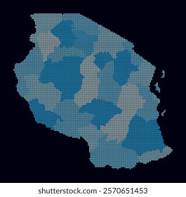 Tanzania dotted map. Digital style map of the country on dark background. Tanzania shape with circle dots. Colored dots style. Small size circles. Beautiful vector illustration.