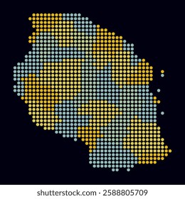 Tanzania dotted map. Digital style map of the country on dark background. Tanzania shape with circle dots. Colored dots style. Large size circles. Amazing vector illustration.