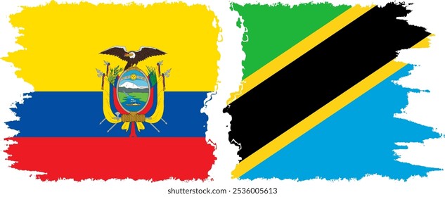 Tanzania and Ecuador grunge flags connection, vector