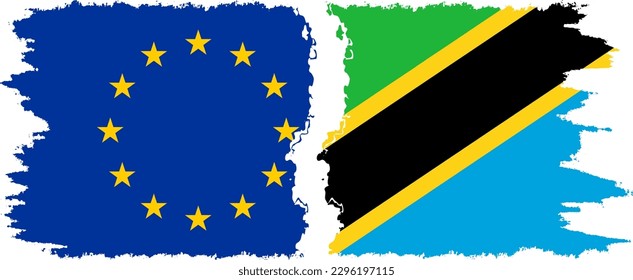 Tanzania and European Union grunge flags connection, vector