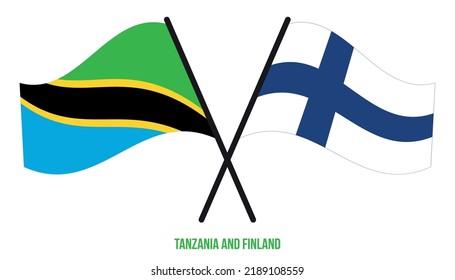 Tanzania and Finland Flags Crossed And Waving Flat Style. Official Proportion. Correct Colors.