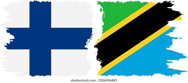 Tanzania and Finland grunge flags connection, vector