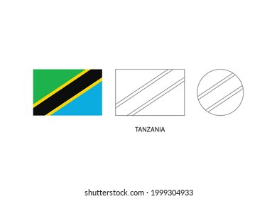 Tanzania flag 3 versions, Vector illustration, Thin black line of rectangle and the circle on white background.