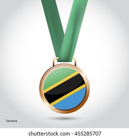 Tanzania Flag in Bronze Medal. Vector Illustration. RIO Olympic Game Bronze Medal. Vector Illustration