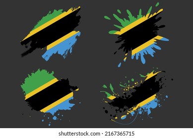 Tansania Fahne Bürste Splint Vektor Set, Country Logo Objekt, Malerei Konzept, Tansania Flag Pinselstrich Wirkung, Wasser Splash Maske, kreative Flagge Logo Idee