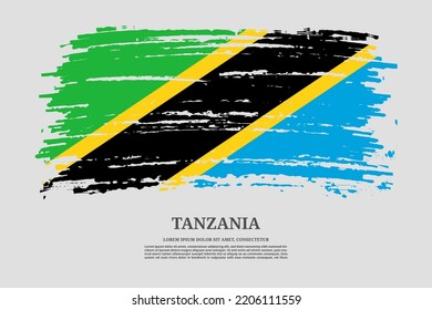 Tanzania  flag with brush stroke effect and information text poster, vector background