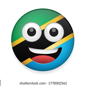 Tanzania flag face vector illustration on white background.High quality emoticon vector on white background.Emoji vector.Flag emoticon.Flag emoji.