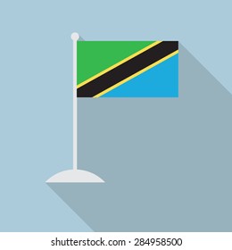Tanzania flag with flagpole flat icon with long shadow. Vector illustration EPS10