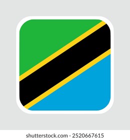 tanzania flag, flat vector square with rounded corners and white border. vector illustration	