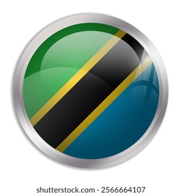 Tanzania flag - glossy circle button displays a colorful flag representing a country cultural identity and heritage. The essence of national pride and unity.