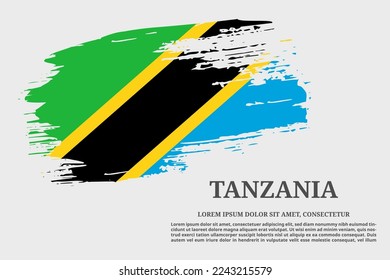 Tanzania flag grunge brush and text poster, vector