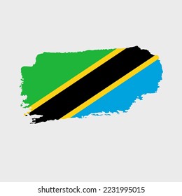 Bandera de Tanzania con textura gruesa. Ilustración vectorial de la bandera pintada con pincel con efecto de grunge y trazo de acuarela. Feliz Día de la Independencia.