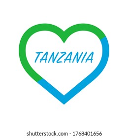 Tanzania flag in heart. I love my country. sign. Stock vector illustration isolated on white background.