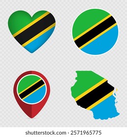 Tanzania Flag Icons Pack. Vector illustration.