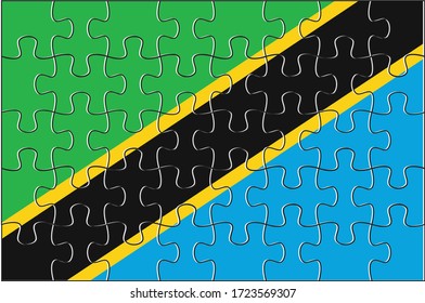 Tanzania Flag Jigsaw Puzzle. Vector illustration. 40 pieces of puzzles.