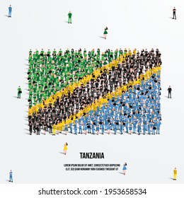 Tanzania Flag. A large group of people form to create the shape of the Tanzanian flag. Vector Illustration.