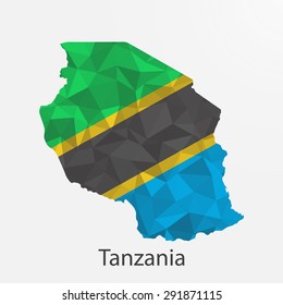 Tanzania flag map in geometric,mosaic polygonal style.Abstract tessellation,background. Vector illustration EPS10