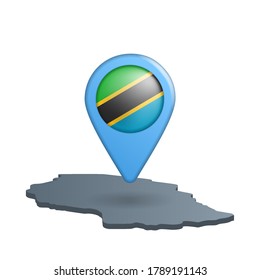 Tanzania flag map pin on white