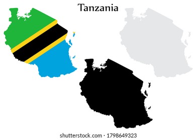 Tanzania flag and map shape black and gray color. EPS.file.