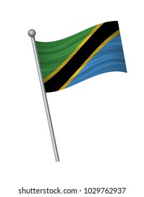 Tanzania flag on the flagpole. Official colors and proportion correctly. waving of Tanzania flag on flagpole, vector illustration isolate on white background.