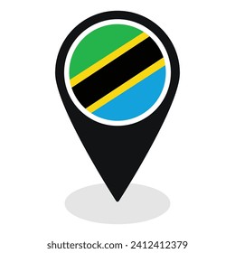 La bandera de Tanzania en el icono de punto de referencia del mapa está aislada. Bandera de Tanzania