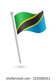 Tanzania flag on pole waving in the wind vector illustration