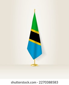 Tanzania flag on a flag stand. Vector illustration.