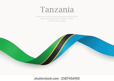 Tanzania flag on Waving ribbon. Template for independence day
