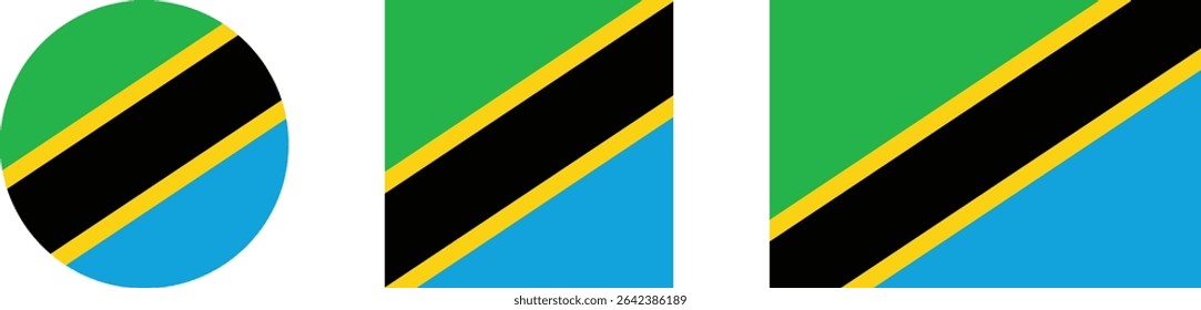 
Bandera de Tanzania PNG Vector. Icono cuadrado y redondo de Tanzania aislado sobre fondo PNG transparente. Icono de la bandera de Tanzania.