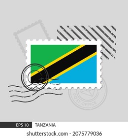 Tansania Flagge Briefmarke. Einzige Vektorgrafik auf grauem Hintergrund mit Poststempeln und Angeben ist Vektoreps10.