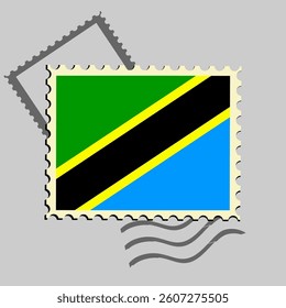 Tanzania flag postage stamp. Isolated vector illustration on grey post stamp background