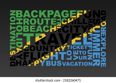 Tanzania flag shape of travel keywords, travel concept, abroad vacation idea, simple flat design, Tanzania flag mask on holiday words, tourism banner