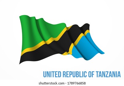 Símbolo del estado de la bandera de Tanzania aislado en un cartel nacional de fondo. Tarjeta de saludo Día Nacional de la Independencia de la República Unida de Tanzanía. Cartel de ilustración con bandera de estado realista.