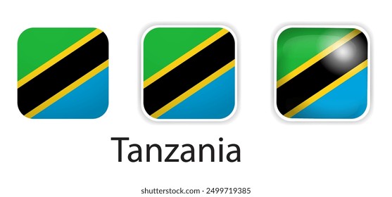 Tanzania flag vector icons set in the shape of rounded square