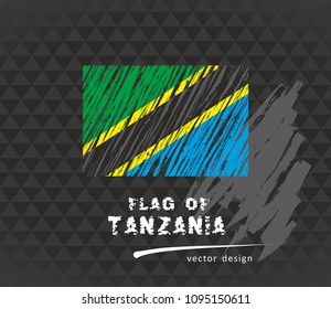 Tanzania flag, vector sketch hand drawn illustration on dark grunge background