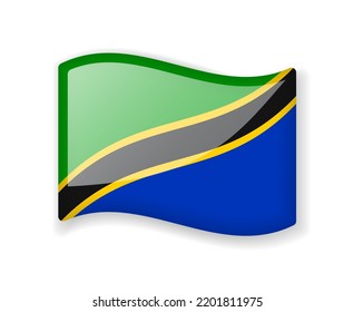 Tanzania flag - Wavy flag bright glossy icon isolated on white background