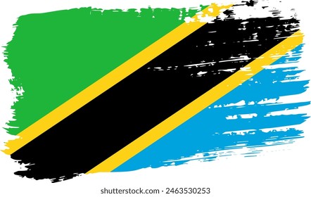 Tanzania flag, wide brush stroke on transparent background, vector.