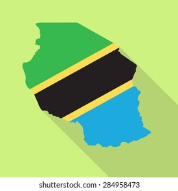 Tanzania flag,map flat icon with long shadow. Vector EPS10