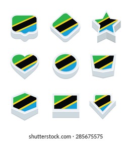 tanzania flags icons and button set nine styles