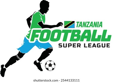 Tanzania football league, Soccer ball, Football logo, Footballer Kick the Ball isolated on white background, Vector Illustration