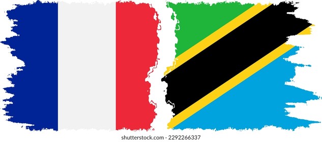 Tanzania and France grunge flags connection, vector