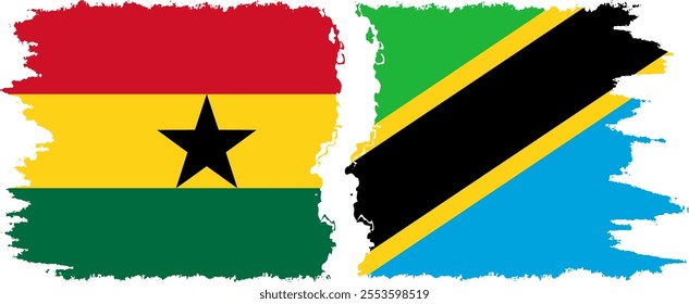 Tanzania and Ghana grunge flags connection, vector