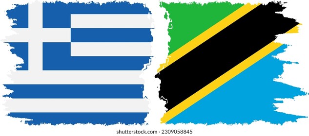 Tanzania and Greece grunge flags connection, vector