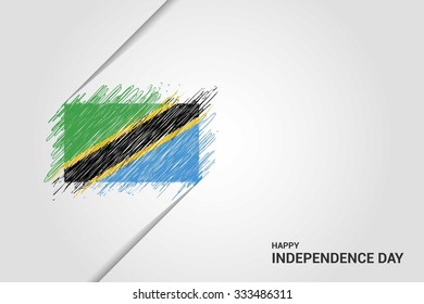 Tanzania Happy independence day scribble flag. Hand drawn Country flag on Gray crumbled paper. vintage background wallpaper vector illustration.