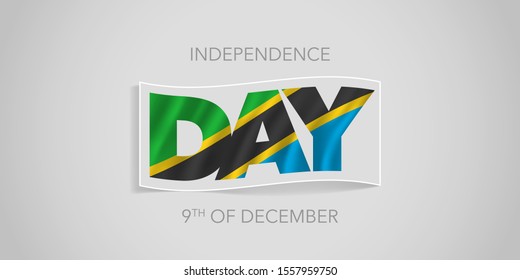 Banner vector del día de la independencia de Tanzania, tarjeta de saludo. Bandera ondulada tanzana en un diseño no estándar para el 9 de diciembre, día nacional 