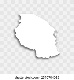 Tanzania high detailed vector representation of country silhouette. White color on transparent background with dropped shadow. For educational, decorative, or informational use.