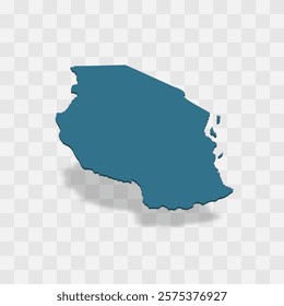 Tanzania high detailed vector representation of country silhouette. 3D map on transparent background with dropped shadow. For educational, decorative, or informational use.