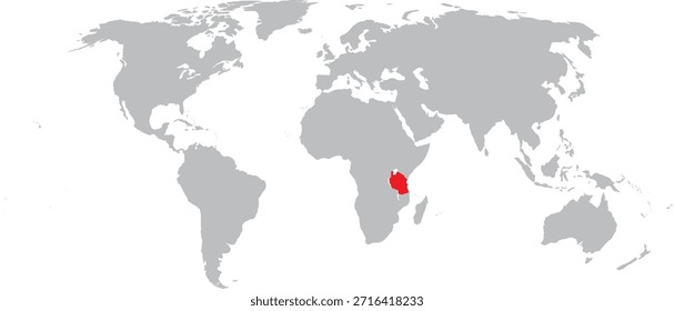Tanzania destacada en el diseño del Vector del mapa mundial