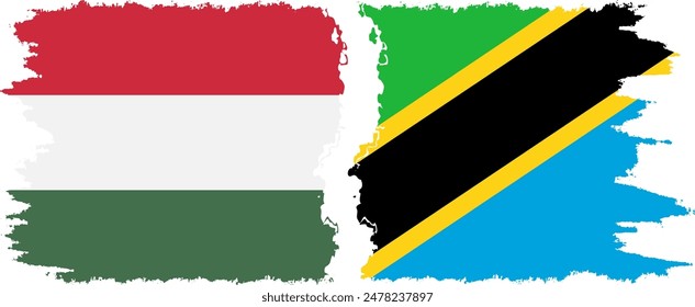 Tanzania and Hungary grunge flags connection, vector