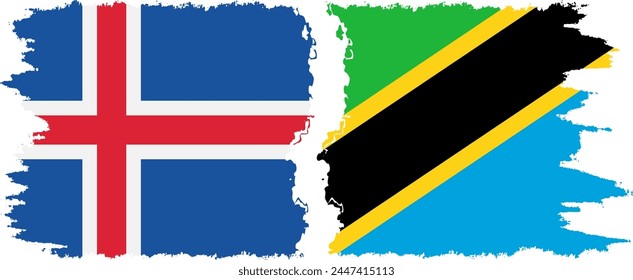 Tanzania and Iceland grunge flags connection, vector